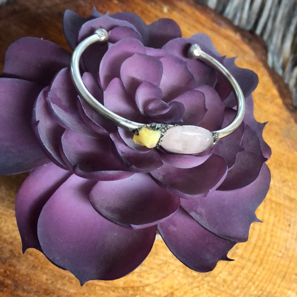 Rose quartz and raw opal bracelet